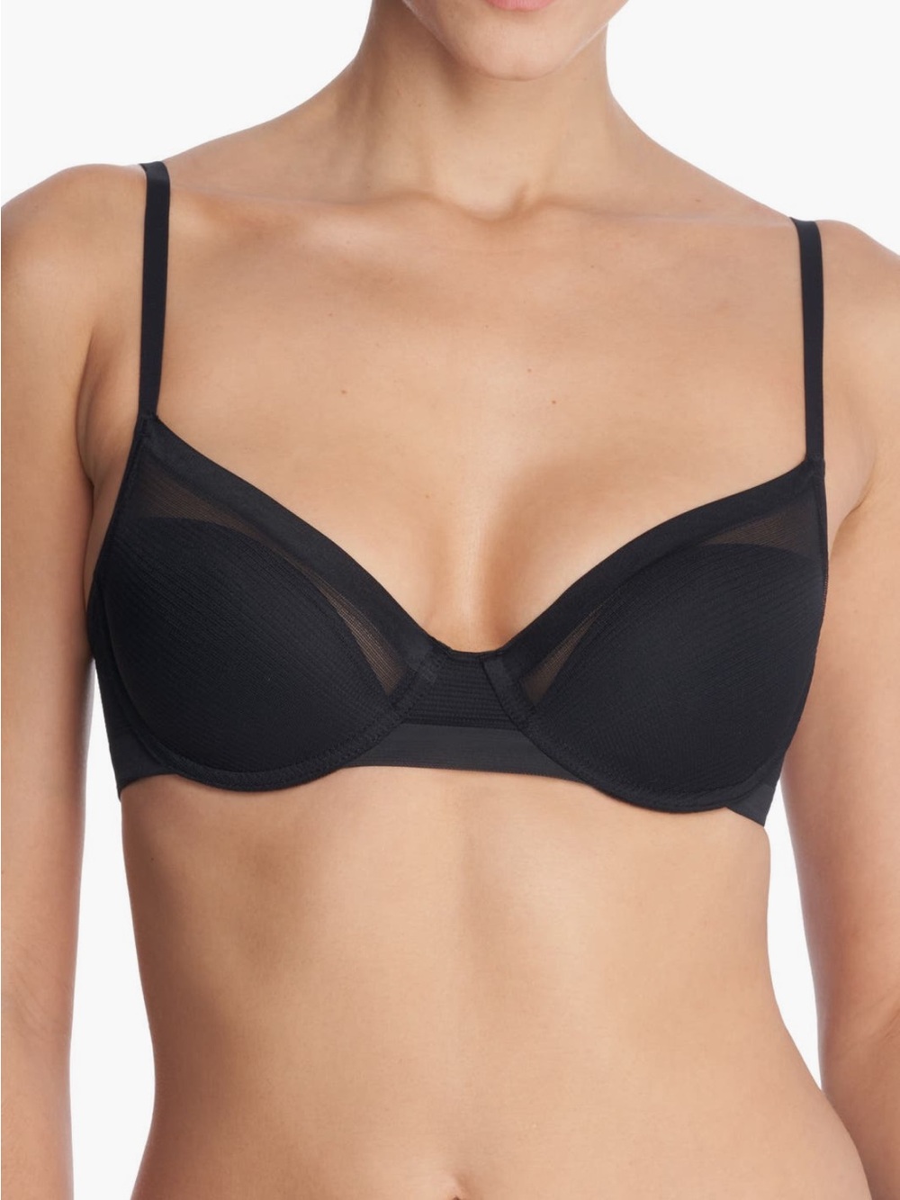 Natori Black Underwire T-Shirt Bra 30DD Sheer Mesh Detail
